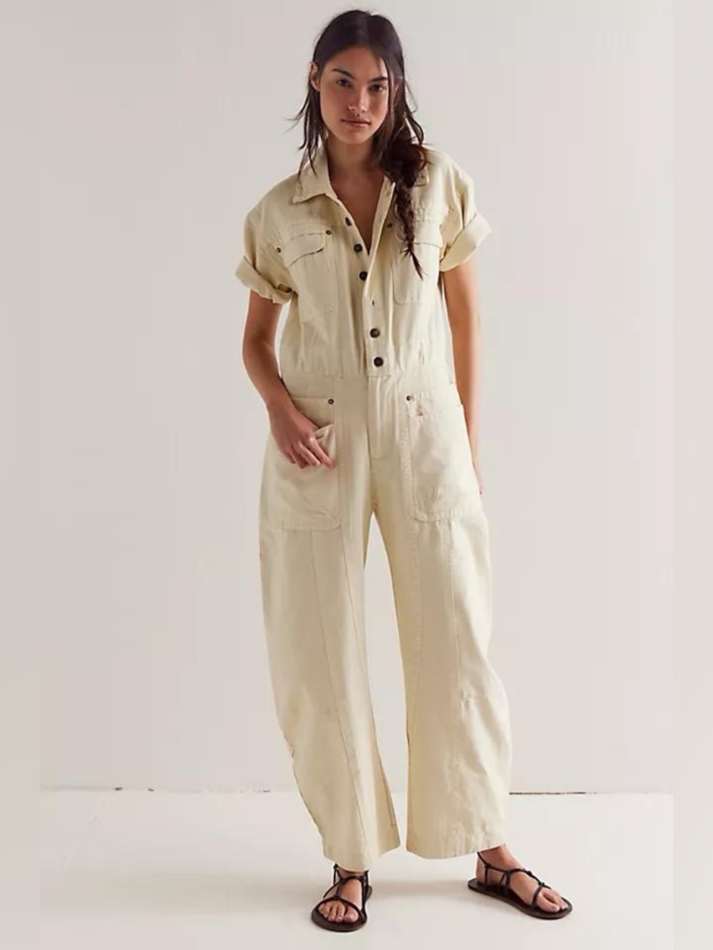 Free People Maxie Washed Barrel Leg Coveralls